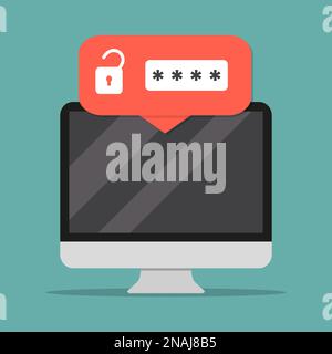 Computer monitor with unlocked password in a flat design. Stock Vector