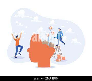 Investment illustration. People characters investing money in self development, health and making savings. Financial management, money savings and dep Stock Vector