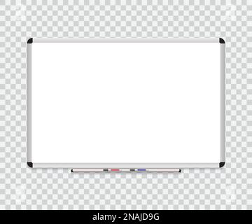 Whiteboard background frame with eraser whiteboard, color markers. Vector illustration. Stock Vector