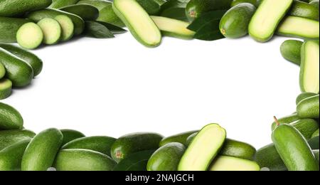 Frame made of fresh seedless avocados on white background Stock Photo