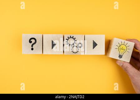 solving problems and having an idea concept on wood blocks Stock Photo
