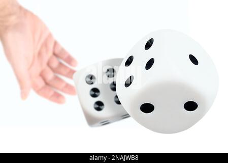 Hand Throwing And Rolling Dice Gambler Tossing Five Red Poker And Casino  Dice On Table Man Gambling Or Playing Board Game Stock Photo - Download  Image Now - iStock