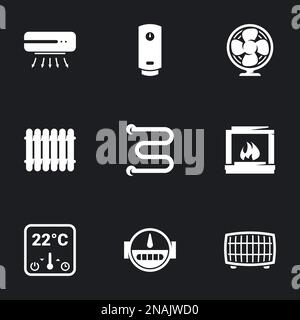 Icons for theme Household appliances, cooling, heating. Black background Stock Vector