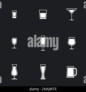 Icons for theme Drink alcohol beverage. Black background Stock Vector