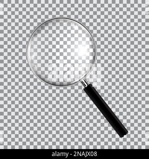 Magnifying glass realistic isolated on checkered background, vector illustration Stock Vector