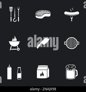 Icons for theme barbecue. Black backgroun Stock Vector