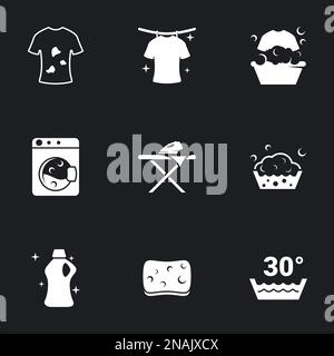 Icons for theme laundry. Black background Stock Vector