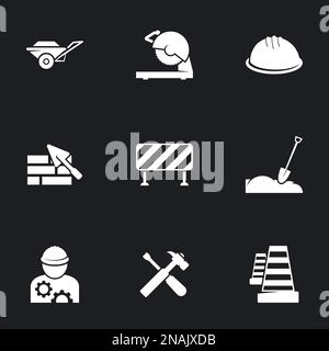 Icons for theme construction works. Black background Stock Vector