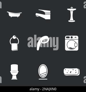 Icons for theme bathroom. Black background Stock Vector