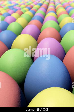 Many colorful Easter eggs in portrait format Stock Photo