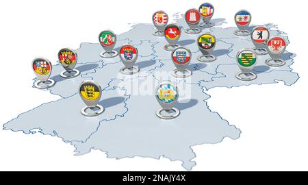 All 16 German federal states on german map Stock Photo