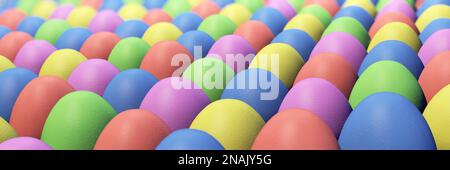 Many colorful Easter eggs in panorama format Stock Photo