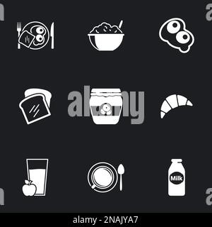 Icons for theme breakfast. Black background Stock Vector