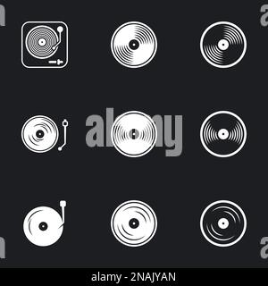 Icons for theme vinyl. Black background Stock Vector