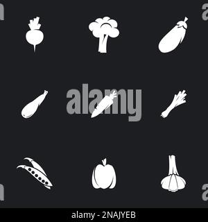 Icons for theme Vegetables. Black background Stock Vector