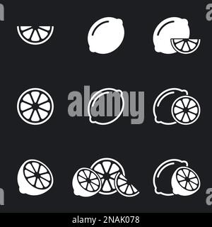 Lemon, lime icons set, vector. Black background Stock Vector