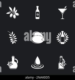 Icons for theme Olive oil. Black background Stock Vector
