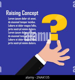 Hand of the person holds a question mark. Concept of a raising of a question in business. Stock Vector
