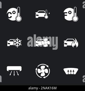 Icons for theme air conditioning. Black background Stock Vector