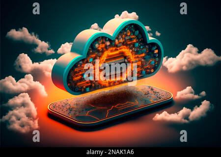 A cloud with some colorful circles floating above it on a smartphone Stock Photo