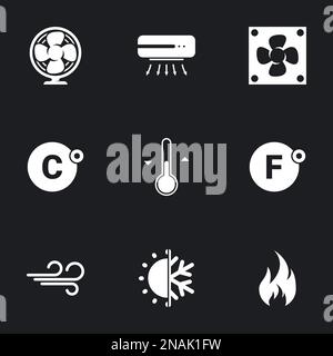 Icons for theme air conditioning. Black background Stock Vector