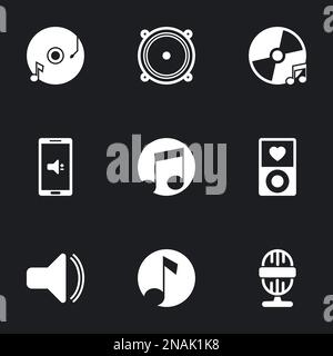 Icons for theme music. Black background Stock Vector