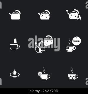 Vector icons , instruction for making tea. Black background Stock Vector
