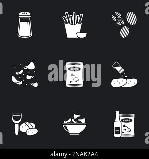 Icons for theme potato? Black background Stock Vector
