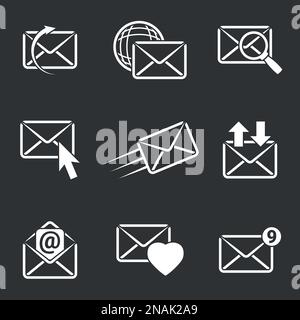 Icons for theme Communication and email. Black background Stock Vector
