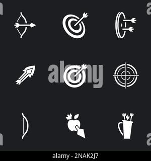 Icons for theme archery , vector, icon, set. Black background Stock Vector