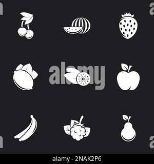 Icons for theme Fruits. Black background Stock Vector
