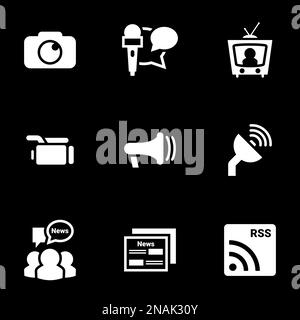 Icons for theme News, mass media, vector, icon, set. Black background Stock Vector