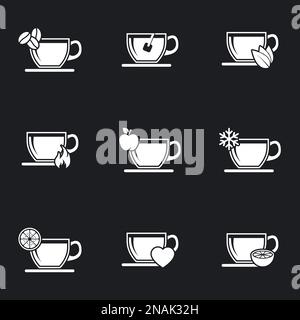Icons for theme Tea. Black background Stock Vector