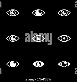 Icons for theme Eye, observation, vision, examination, vector, icon, set. Black background Stock Vector