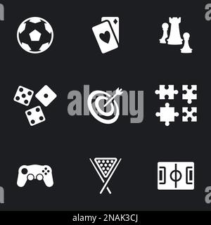 Icons for theme games, vector, icon, set. Black background Stock Vector