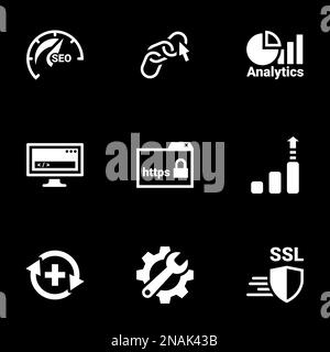 Icons for theme SEO Optimization and Security, vector, icon, set. Black background Stock Vector