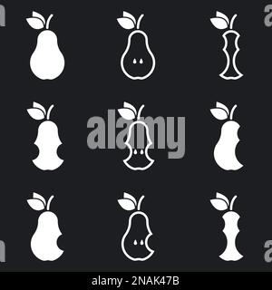 Icons for theme pear. Vector, icon, set. Black background Stock Vector