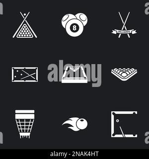Icons for theme billiards , vector, icon, set. Black background Stock Vector