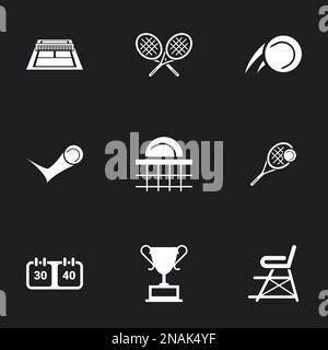 Icons for theme tennis, vector, icon, set. Black background Stock Vector