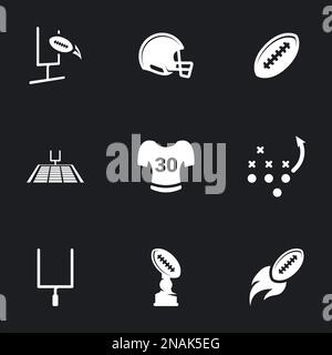 Icons for theme American football , vector, icon, set. Black background Stock Vector