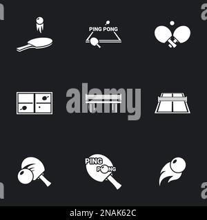 Icons for theme Ping pong , vector, icon, set. Black background Stock Vector