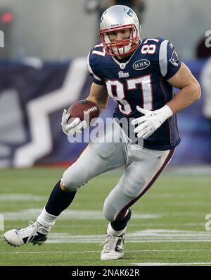 Tight end Aaron Hernandez (81) of the New England Patriots celebrates his  touchdown against the New York Giants on the opening drive of the second  half in Super Bowl XLVI at Lucas