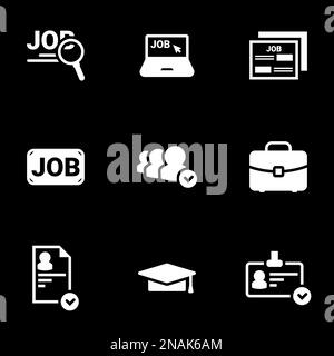 Icons for theme Work, search, job interview, employee, vector, icon, set. Black background Stock Vector