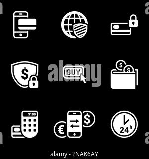 Set of simple icons on a theme Internet money, web, exchange, shopping, vector, set. Black background Stock Vector
