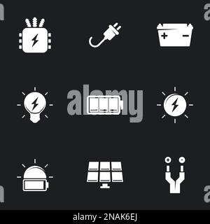 Icons for theme Electricity. Black background Stock Vector