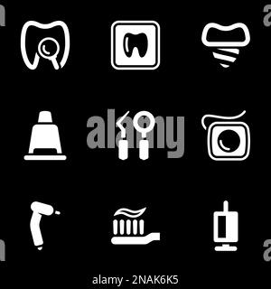 Set of simple icons on a theme Teeth, dentistry, vector, set. Black background Stock Vector