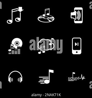 Set of simple icons on a theme Music, sound , vector, set. Black background Stock Vector