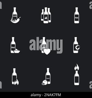 Icons for theme Spicy sauce. Black background Stock Vector