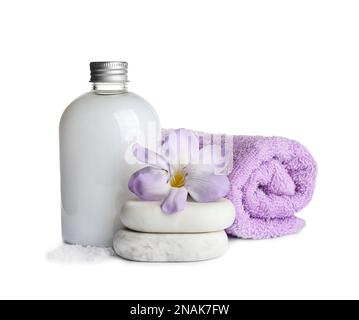 Composition with spa stones on white background Stock Photo