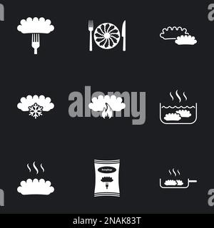 Icons for theme dumplings. Black background Stock Vector